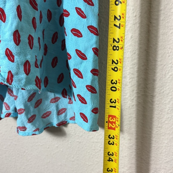 Zara light blue red lip vneck mini dress size XS - Picture 2 of 11